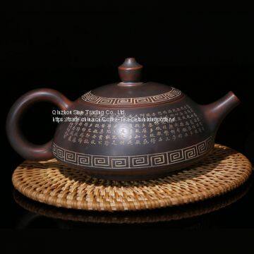 Qinzhou Nixing Teapot Chinese Ancient Buddhist Classic Hand Carving Tea Set Kongfu Tea Pots