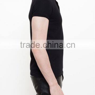 Men Short Sleeve Black Band Collar Plain Polo Shirt Cusom Design photo-4