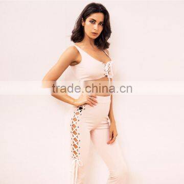 Runwaylover 100 New Fashion 2017 Ladies Suits , Women Sexy Crop Tops And Hollow Out Flared Pants photo-2