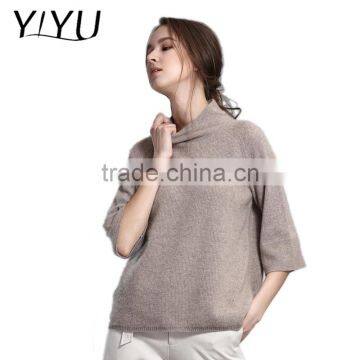 Fashion women loose three-fourths sleeve turtleneck cashmere pullover