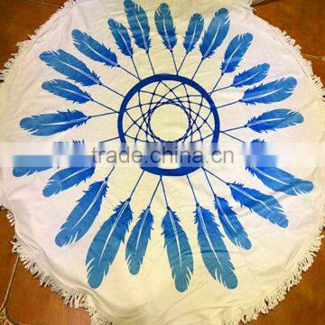 Alson Drop Shipping Round Beach Towel With Tassel Green&White &Blue Cotton Circle Beach Towels photo-3