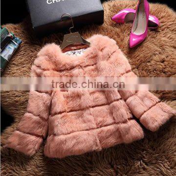 Autumn and winter new female Haining whole skin short section rabbit fur coat Korean Slim crossbar