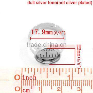 Copper Rings Adjustable Round Disc Silver Tone Cabochon Setting 17.9mm Ring Setting photo-2