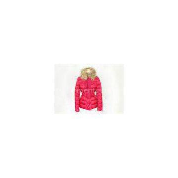 Red Elegent  Short Down Coat  Goods in stcok With Raccoon Fur and Belt