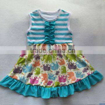 Little Girls Boutique Summer Clothes Trendy Kids Elephant Print Sleeveless Ruffled Dresses GD233