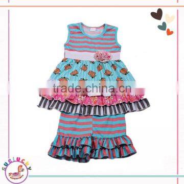 Toddler clothing boutique cotton fabric ruffles stripe cotton big girls boutique MY15-08