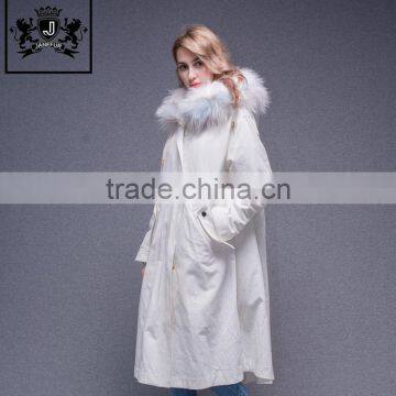 Fashion Design Back Embroidered Rabbit Fur Lined Jacket Winter Women Parka With Fur Collar