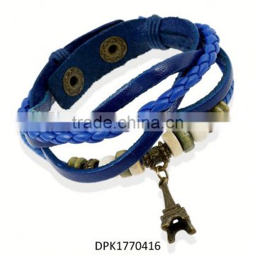 Hot sale high quality genuine leather bracelet with metal slice, newest fashion