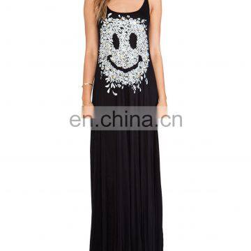 CHEFON Happy face deep back cut out maxi dress