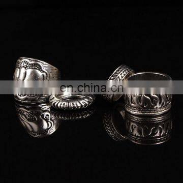 Set Of 4 Alloy Of Texture Elephant Olive Branch Rings photo-2