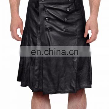 Men Modern Cowhide Leather Pleated Utility Kilt