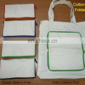 100% cotton reusable foldable shopping bag zipper foldable shopping bag