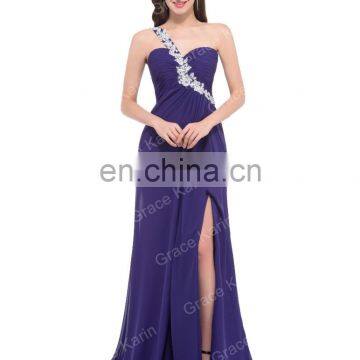 Grace Karin Fashion Ladies High Split Leg One Shoulder Purple Chiffon Long African Evening Dress CL3183-2 photo-2
