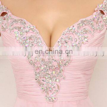 Elegant One Shoulder Unique Beading Chiffon Glittering Beads Long Evening Dress XU013 photo-5