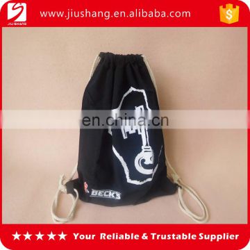 Personalized black cotton drawstring bag with wine brand logo