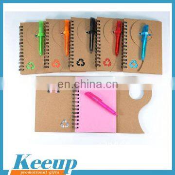 Eco-friendly Custom logo print Cute Cheap kraft paper cover spiral Notebook with ballpen for promo gifts