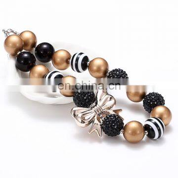 Girl Necklace With Gold Bow Kids Children Chunky Bubble Beads Necklace Holiday Jewelry Gift photo-2