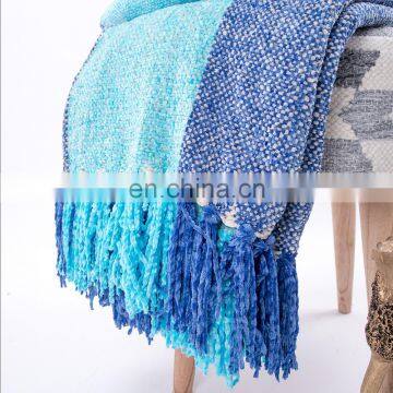Fashion Soft Ombre Blue 100%Polyester 50''x60'' Throw Blanket With Tassels photo-4