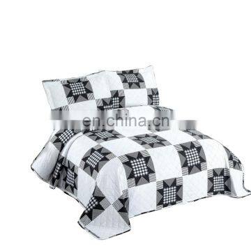 Home Textile Wholesale Bedding Set Summer Quilt 100% Polyester White Black Plaid Bedspreads