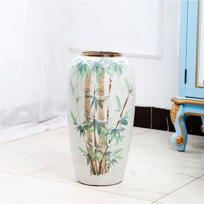 Color Paint Bamboo Hand Made Large White Ceramic Flower Vase For Living Room Decor Art