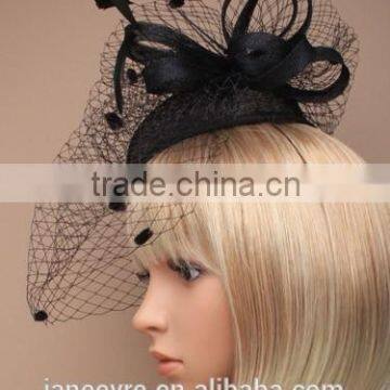 Wholesale Chuch/Races Top Hat,Black Sinamay Base Hat Fascinator With Feather photo-2