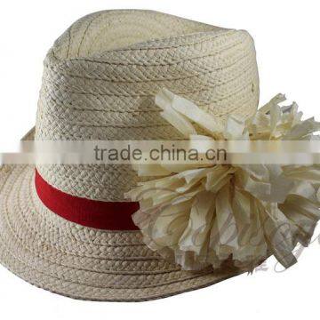 2015 Fashion knitted hat Handmade straw hat lady hat with flower