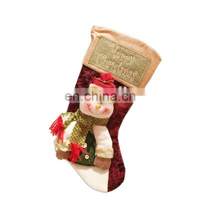 2021 Cute Christmas stocking leather lint plaid plush red green personalized santa snowman patterns christmas stockings