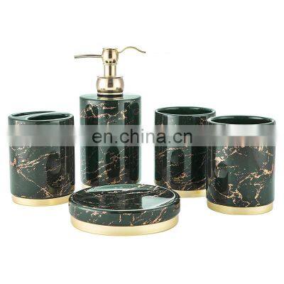 2021 Modern Design Best selling Home Black Marble Bathroom  accessories 5-piece Green Bathroom set