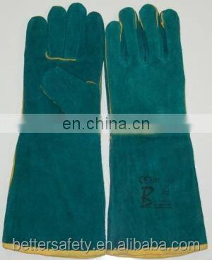 16 Inch Full Lined Long Dark Green Cow Split Leather Glove Welding photo-2