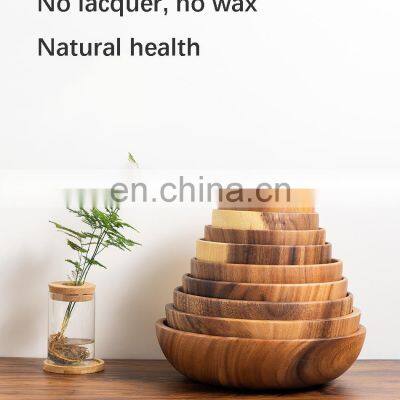 Tableware Wooden Salad Server Reusable Bamboo Serving Bowl Large Wood Round Kitchen Bowl photo-3