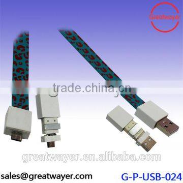 Color Flat cell phone braided micro usb cable for mobile phone