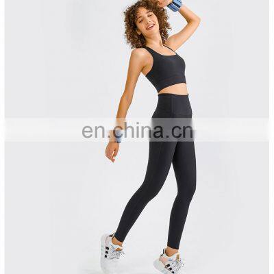 Women OEM Fitness Workout Clothing Two Piece Phone Pocket Leggings Match Ajustable Sports Bra Gym Yoga Fitness Set photo-3