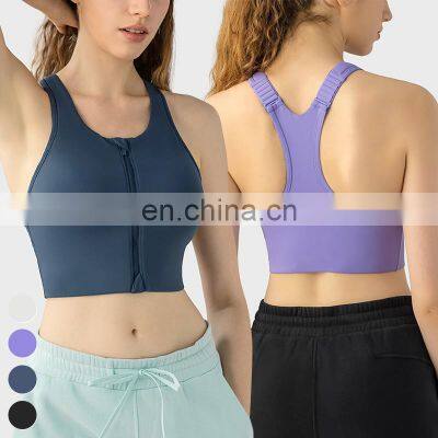 Custom Running Clothing Adjustable Straps Shockproof Gym Fitness Top Yoga Bra Front Zipper Sports Bra Women Inserts Bra Cups