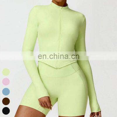 Winter Quick Dry Nude Fitness Running Jacket Slim Fit Stand Up Sports Coat Long Sleeve Zip Gym Fitness Top Yoga Jacket Women photo-3