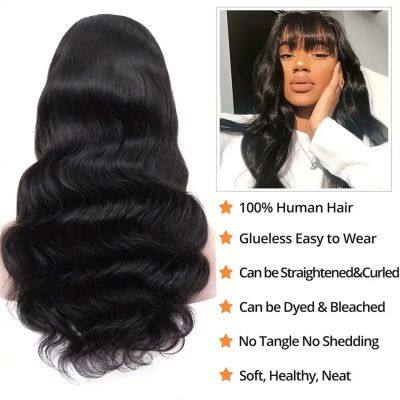 Body Wave Human Hair Wigs With Bangs 180% Density Remy Indian Wig With Bangs Full Machine Made Fringe Wig Human Hair Natural Wig photo-4