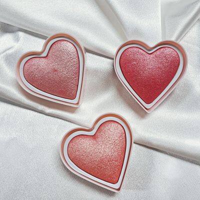 Hot Sale Red Cheeks with Glossy Powder OEM love Heart Face Blusher Palette with High Lighter High Quality