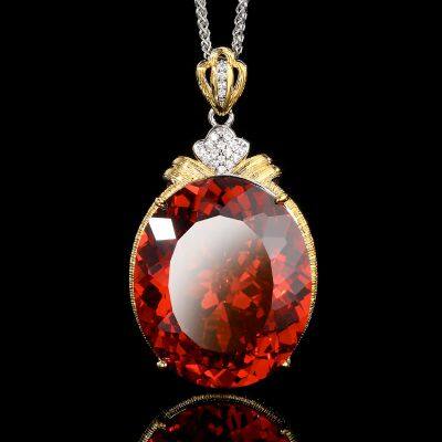 Hundred Cut Oval Pendant Necklace Sparkling 25*30mm Big Egg 5A Grade Stone With 55cm Neck Chain Fashion Jewelry Accessories photo-3