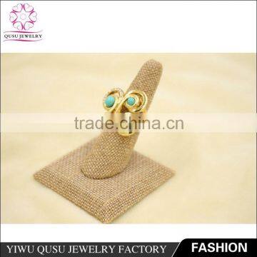 2015 Yiwu New Products Gold Plated Ring With Rhinestone and Green Plastic Beads photo-2