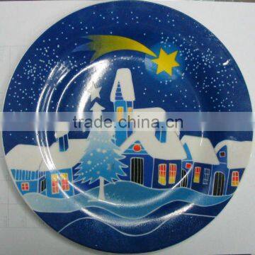 Ceramic flat plate with full decal porcelain dish for christmas souvenirs