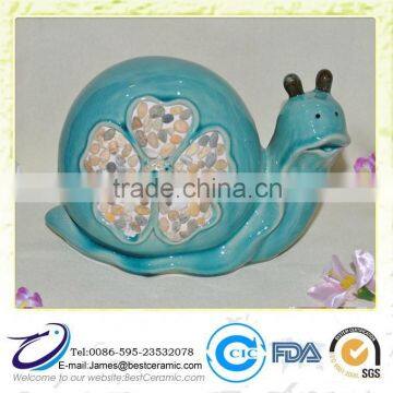 Blue Glazed Ceramic Snail lawn ornaments