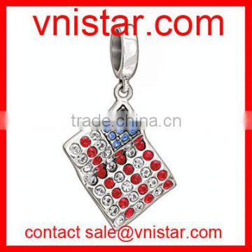 Vnistar red and blue rhinestone USA flag charm beads dangle fit european snake bracelet TB077