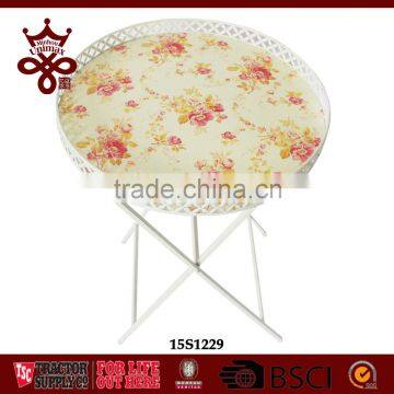 Folding Metal Side Table Round Tray Table