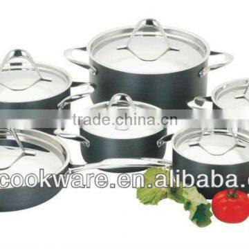 2015 New Products 12PCS High German Quality 2.5mm Hard Anodized Aluminium Cookware Set With Stainless Steel Lid For Wholesale