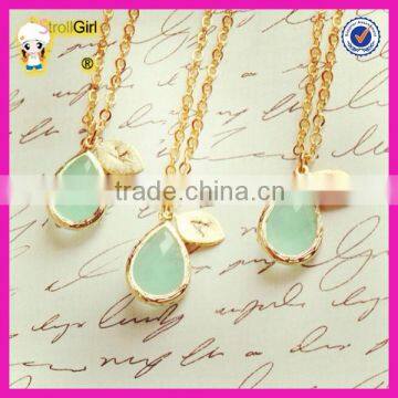 Wholesale fashion jewelry personalized 18K gold plated ininital necklace with faceted teardrop glass pendant necklaces