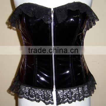 High Qulity Women's Black PVC Full Steel Boned Corset