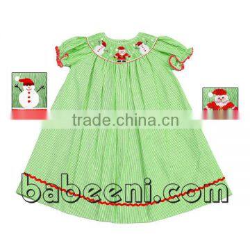 Snowman and Santa Claus hand smocked bishop dress