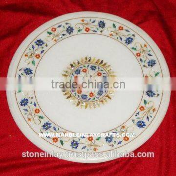 Decorative White Marble Inlay Round Table Top