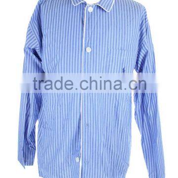 Cheap New Blue Striped Notch Collar Pajama Shirt