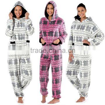 Ladies Maya Nordic Fairisle Hooded Onesie Fleece Pyjama Sleepsuit