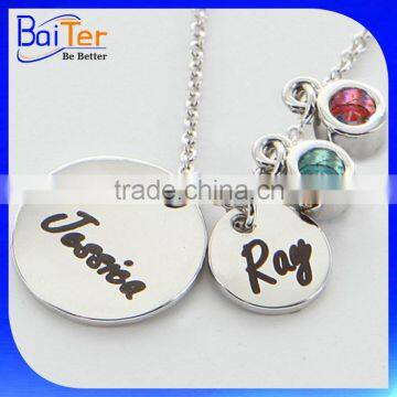 Custom 925 Sterling Silver Engraved Name Birthstone Disc Pendant Necklace Pendant with Birthstone